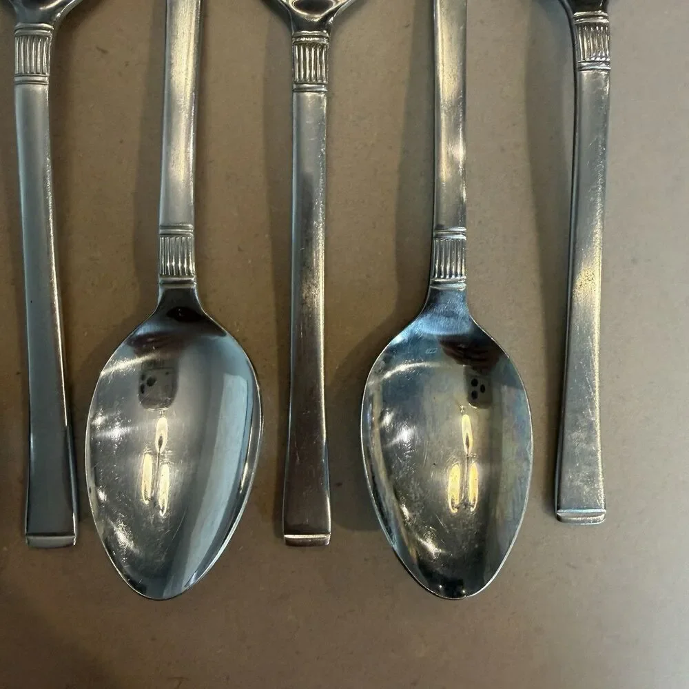 Doric Japan MCM Stainless Lot Of 8 Dinner Soup Spoons MidCentury Modern Flatwear